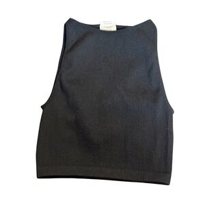 Cotton On‎ Women Black Cropped Ribbed High Neck Black Tank Sleeveless Size XS/S